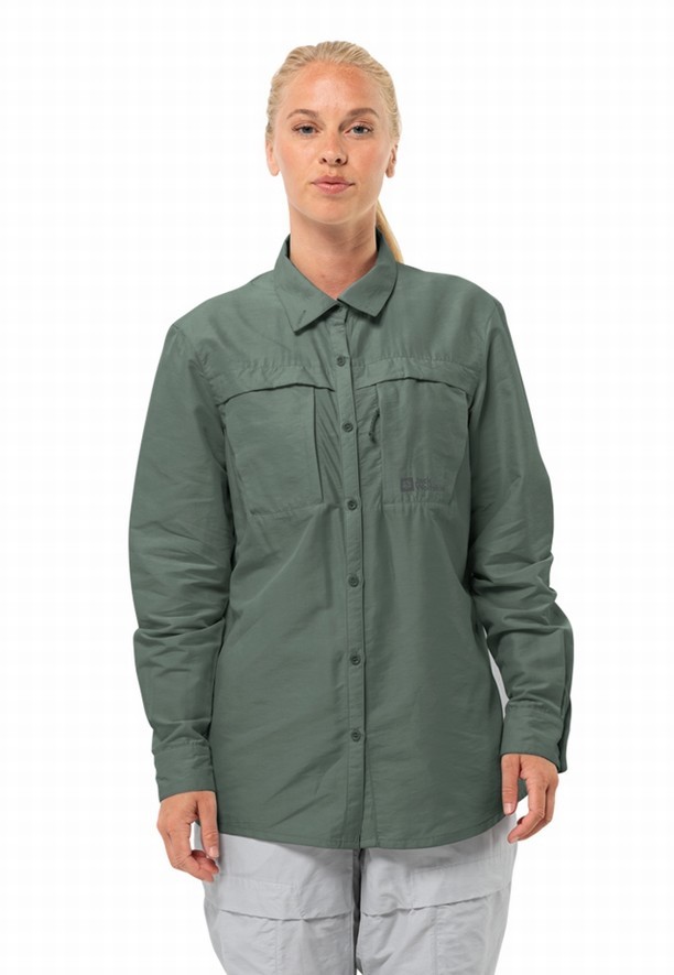Green Women Jack Wolfskin Barrier Ls Shirts | 99240511