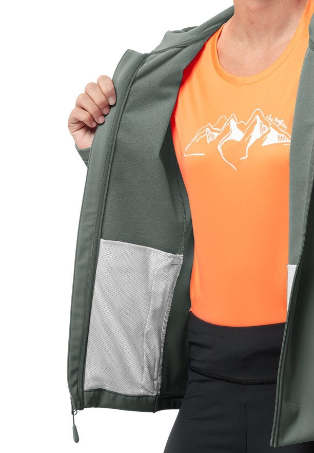 Green Women Jack Wolfskin Bornberg Hoody Softshell Jackets | 17046882