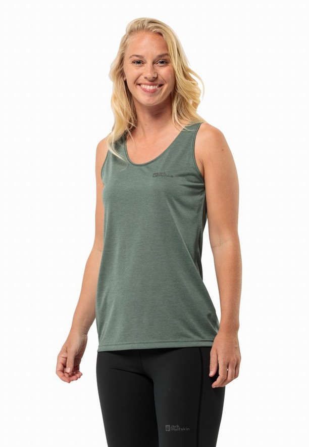 Green Women Jack Wolfskin Crosstrail Tank Top | 65737965