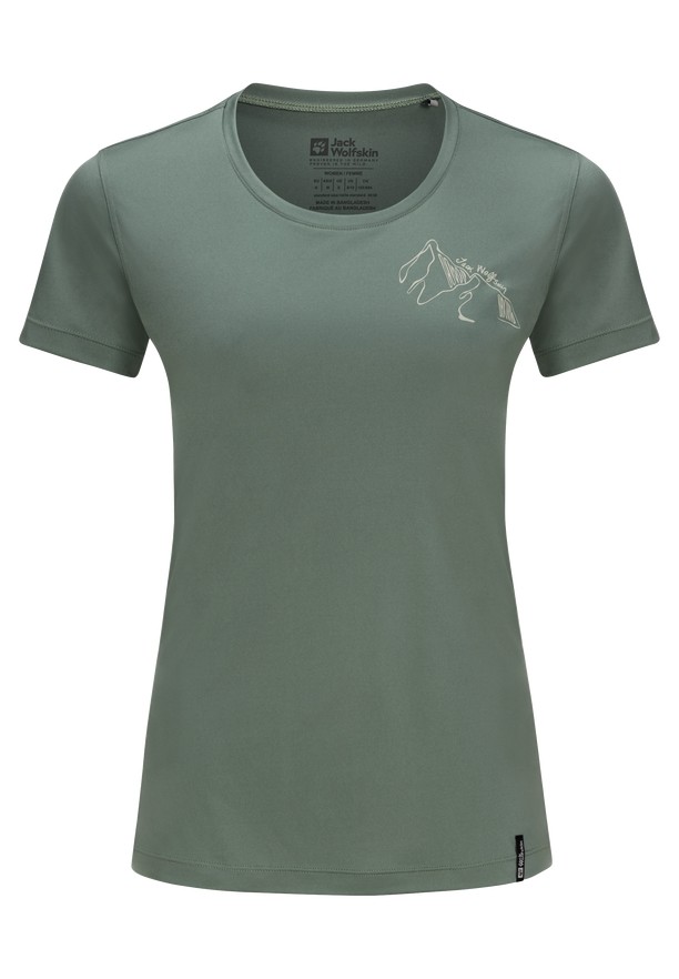 Green Women Jack Wolfskin Peak Graphic T Shirts | 53791212