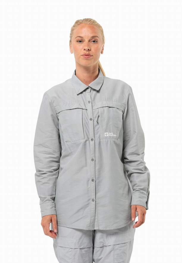 Grey Women Jack Wolfskin Barrier Ls Shirts | 63700093