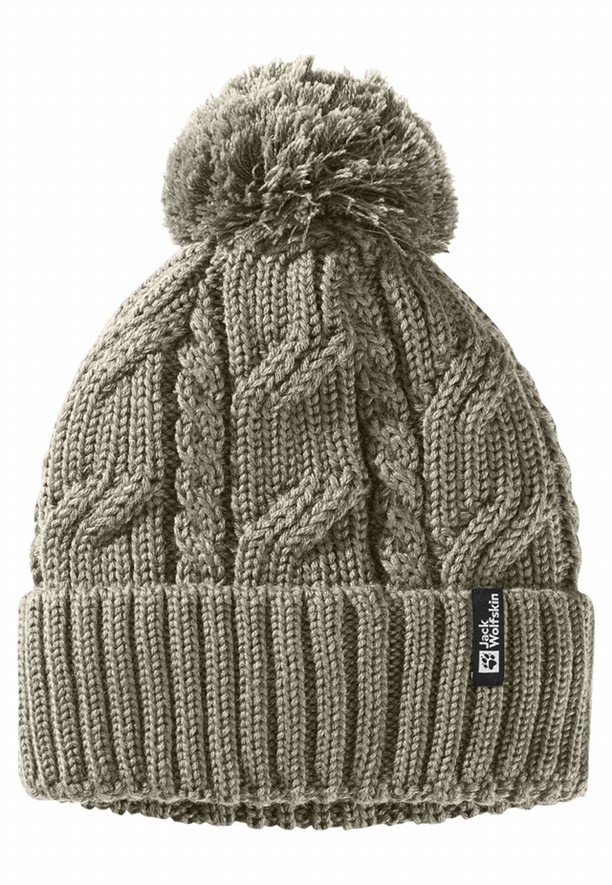 Grey Women Jack Wolfskin Pompom Beanie | 31536342