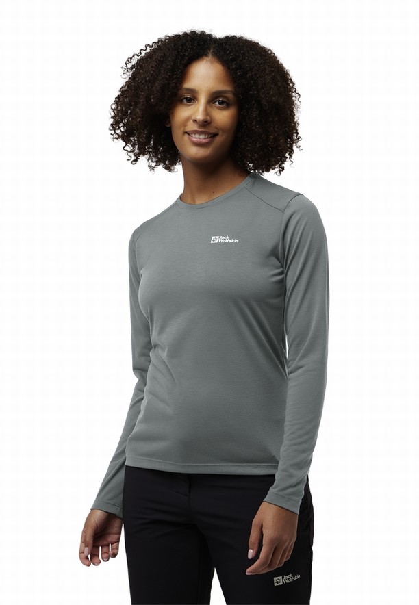 Grey Women Jack Wolfskin Vonnan Ls T Shirts | 38369864