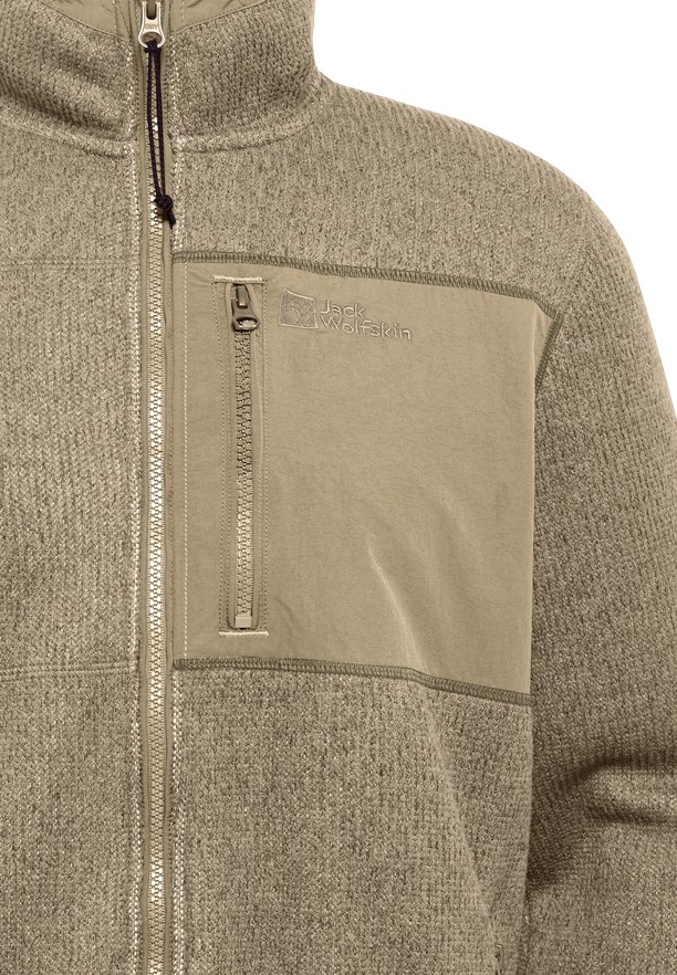 Khaki Men Jack Wolfskin Kaminfeuer Fleece Jackets | 28324087