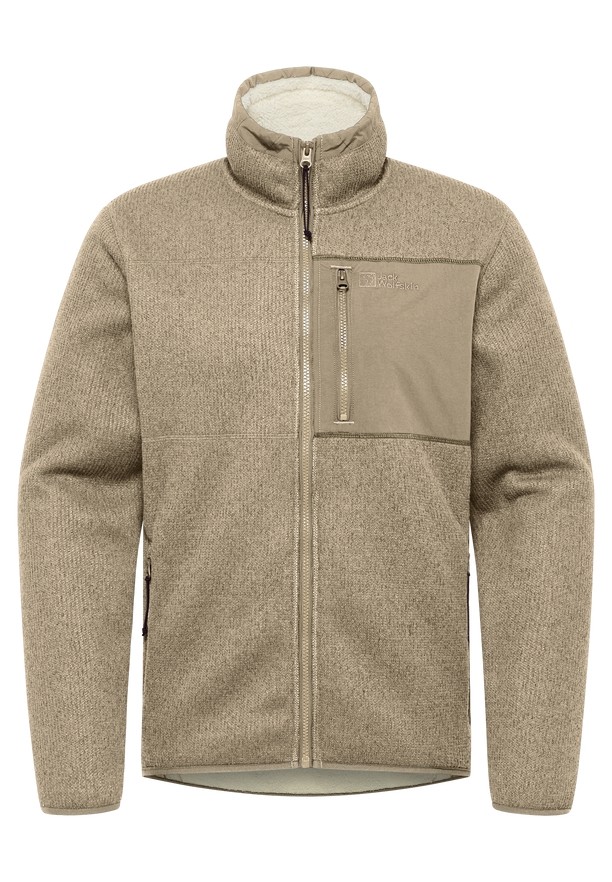 Khaki Men Jack Wolfskin Kaminfeuer Fleece Jackets | 28324087