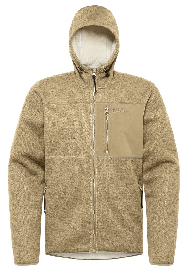 Khaki Men Jack Wolfskin Kaminfeuer Hooded Fleece Jackets | 94913327