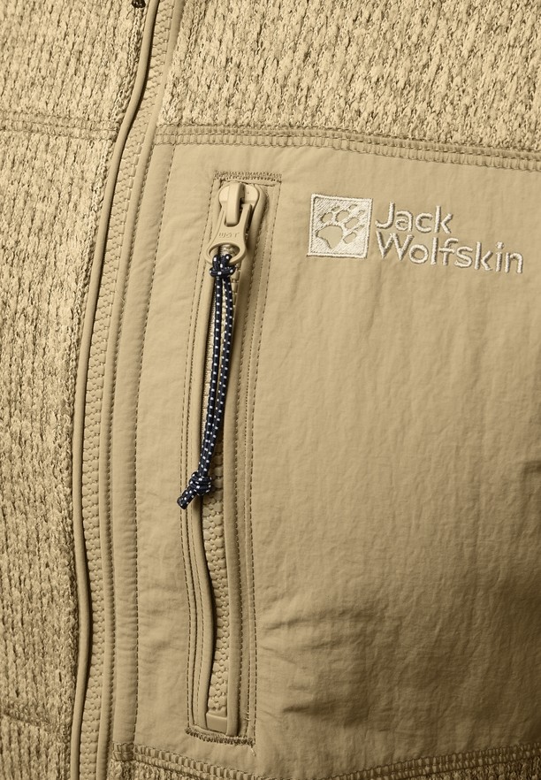 Khaki Men Jack Wolfskin Kaminfeuer Hooded Fleece Jackets | 94913327