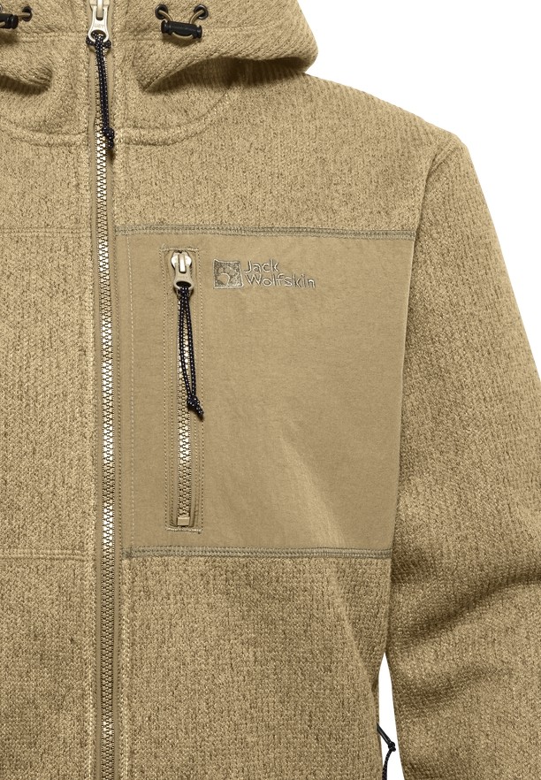 Khaki Men Jack Wolfskin Kaminfeuer Hooded Fleece Jackets | 94913327
