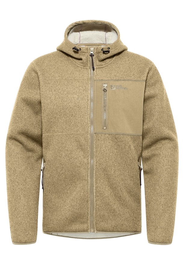 Khaki Men Jack Wolfskin Kaminfeuer Hooded Fleece Jackets | 94913327