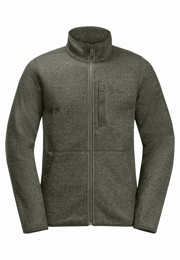 Khaki Men Jack Wolfskin Tannenspur Fleece Jackets | 50214242