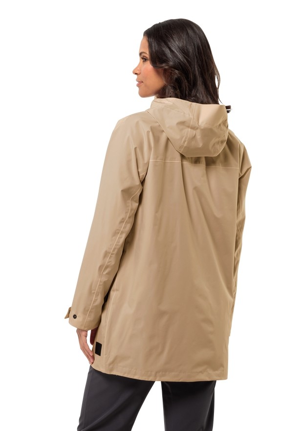 Khaki Women Jack Wolfskin Mainkai Long Rain Jackets | 98232338