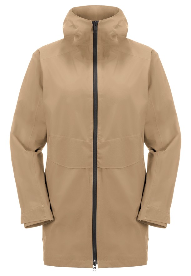 Khaki Women Jack Wolfskin Mainkai Long Rain Jackets | 98232338