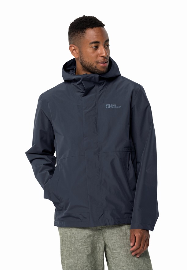 Navy Men Jack Wolfskin Baydream Rain Jackets | 96803763