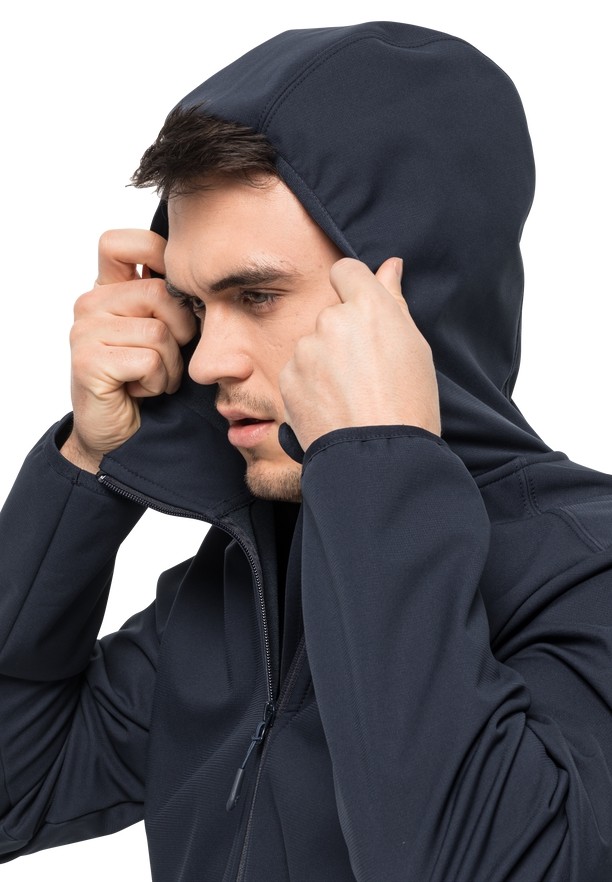 Navy Men Jack Wolfskin Bornberg Hoody Softshell Jackets | 10628864