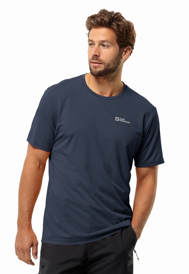 Navy Men Jack Wolfskin Delgami S/s T Shirts | 34709783