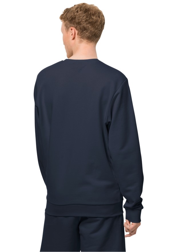 Navy Men Jack Wolfskin Essential Crewneck Sweatshirts | 22137789