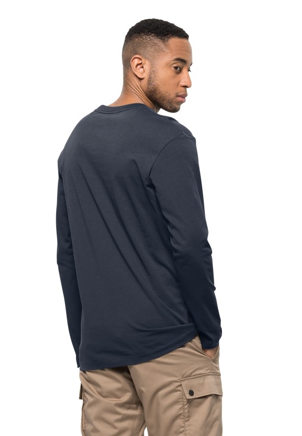Navy Men Jack Wolfskin Essential Longsleeve T Shirts | 62055977