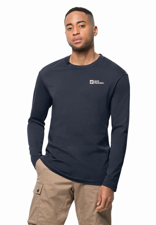 Navy Men Jack Wolfskin Essential Longsleeve T Shirts | 62055977