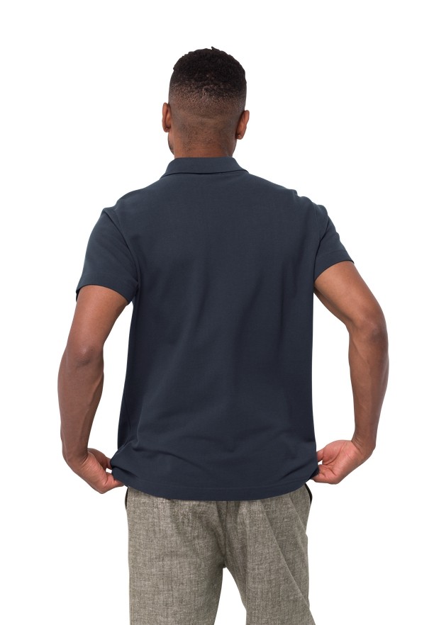 Navy Men Jack Wolfskin Essential Polo Shirts | 46455009