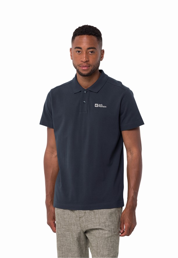 Navy Men Jack Wolfskin Essential Polo Shirts | 46455009