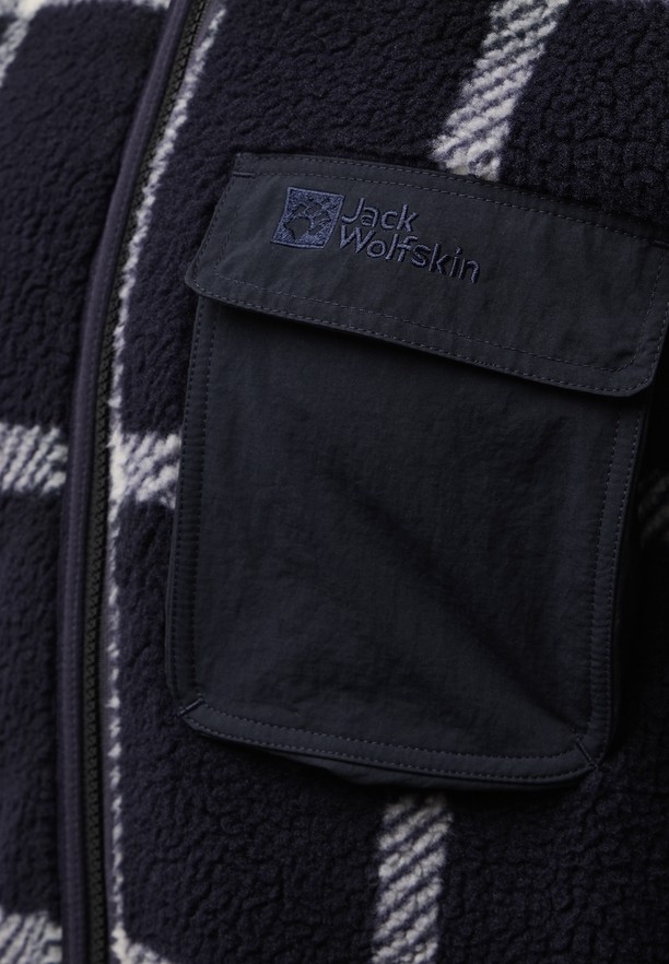 Navy Men Jack Wolfskin Felslicht Check Fleece Jackets | 67306784