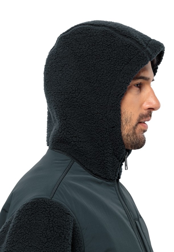 Navy Men Jack Wolfskin Felslicht Hooded Fleece Jackets | 96792596