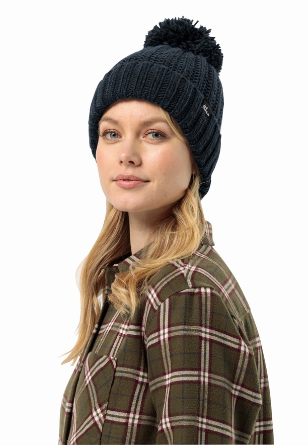 Navy Men Jack Wolfskin Highloft Knit W Beanie | 42624032