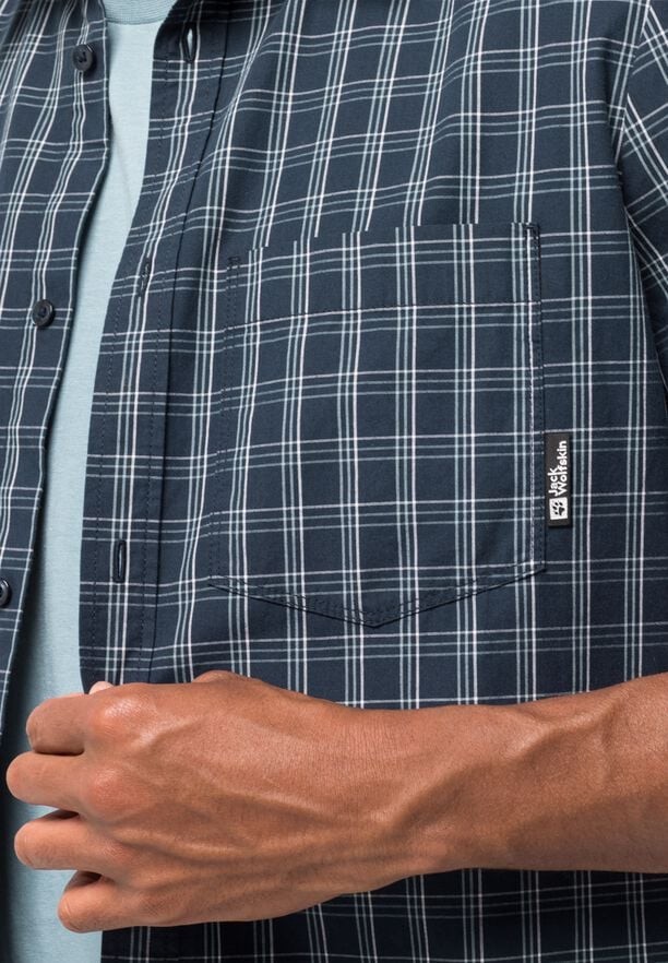 Navy Men Jack Wolfskin Hot Springs Shirts | 25386416