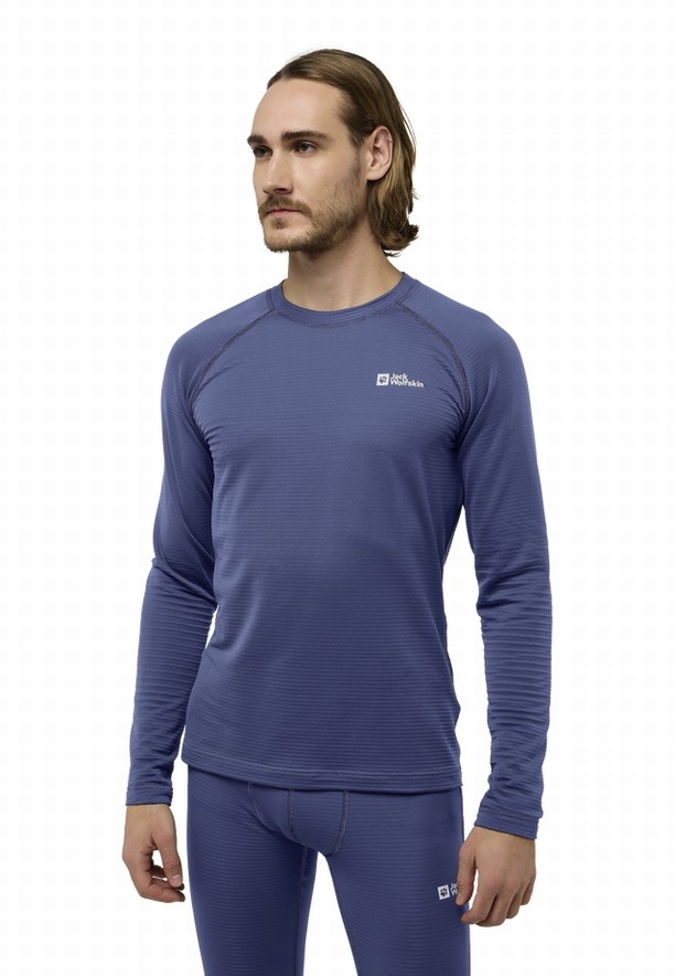 Navy Men Jack Wolfskin Infinite Warm Ls T Shirts | 94317576