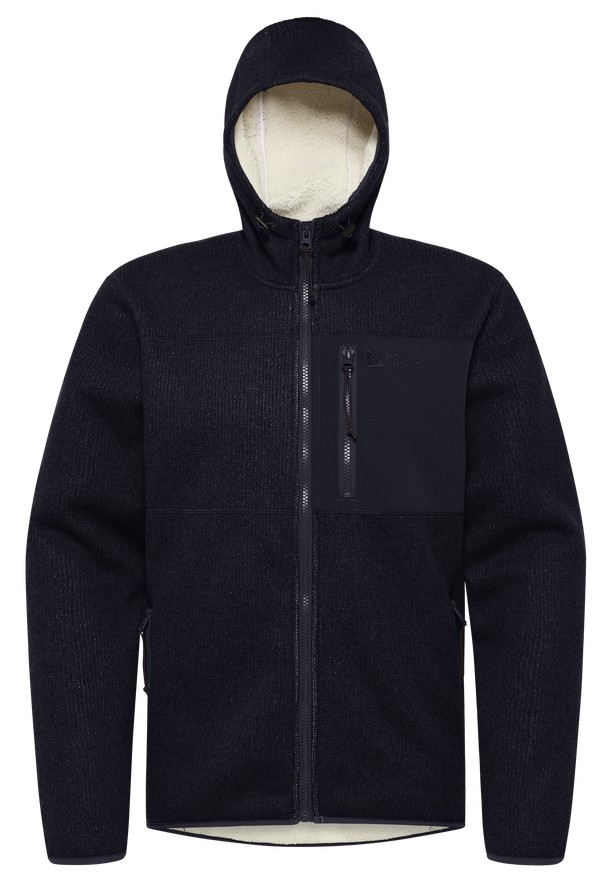 Navy Men Jack Wolfskin Kaminfeuer Hooded Fleece Jackets | 37246908