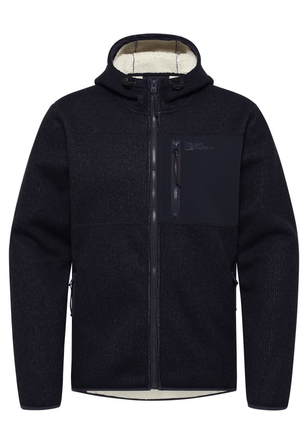 Navy Men Jack Wolfskin Kaminfeuer Hooded Fleece Jackets | 37246908