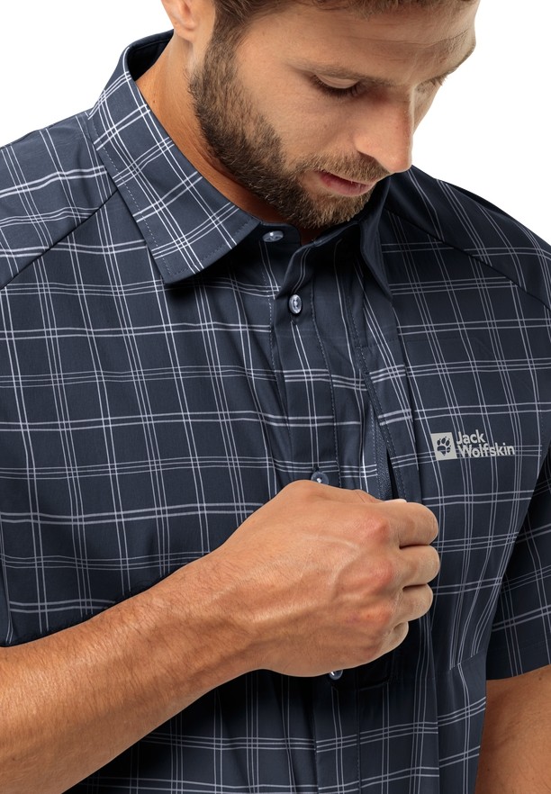 Navy Men Jack Wolfskin Norbo S/s Shirts | 50665661