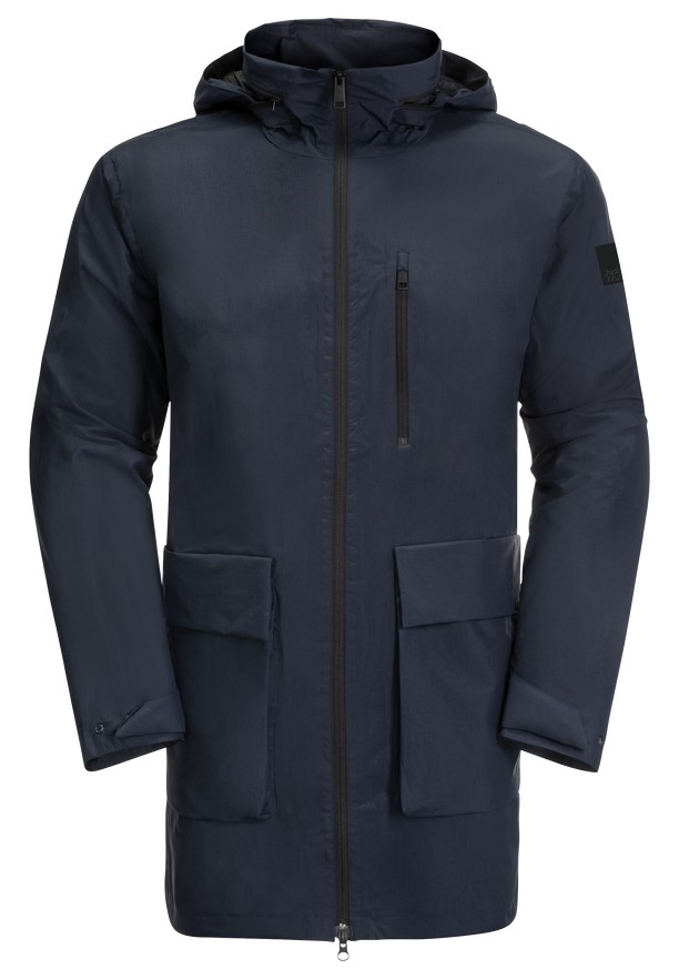 Navy Men Jack Wolfskin Norden Port Coats | 42077204