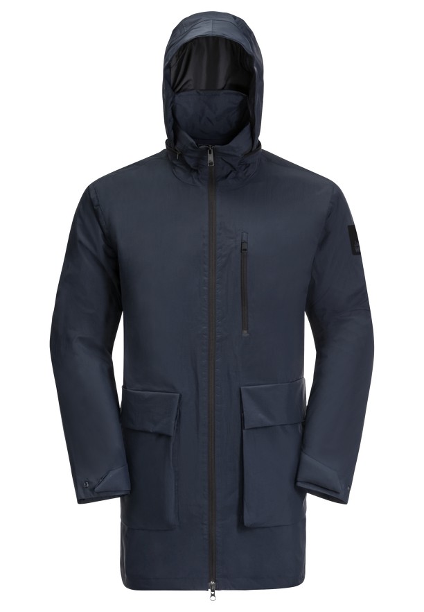 Navy Men Jack Wolfskin Norden Port Coats | 42077204
