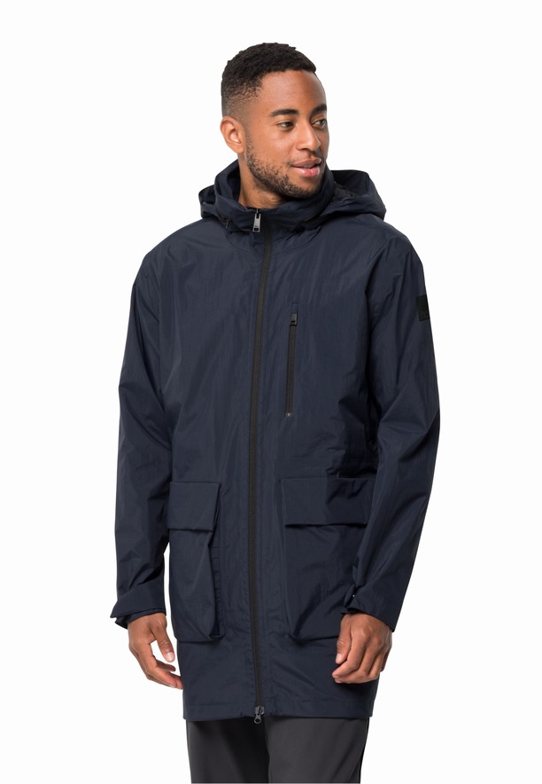 Navy Men Jack Wolfskin Norden Port Coats | 42077204