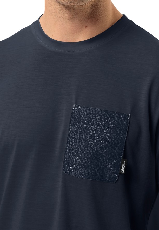 Navy Men Jack Wolfskin Pocket Karana T Shirts | 90070773