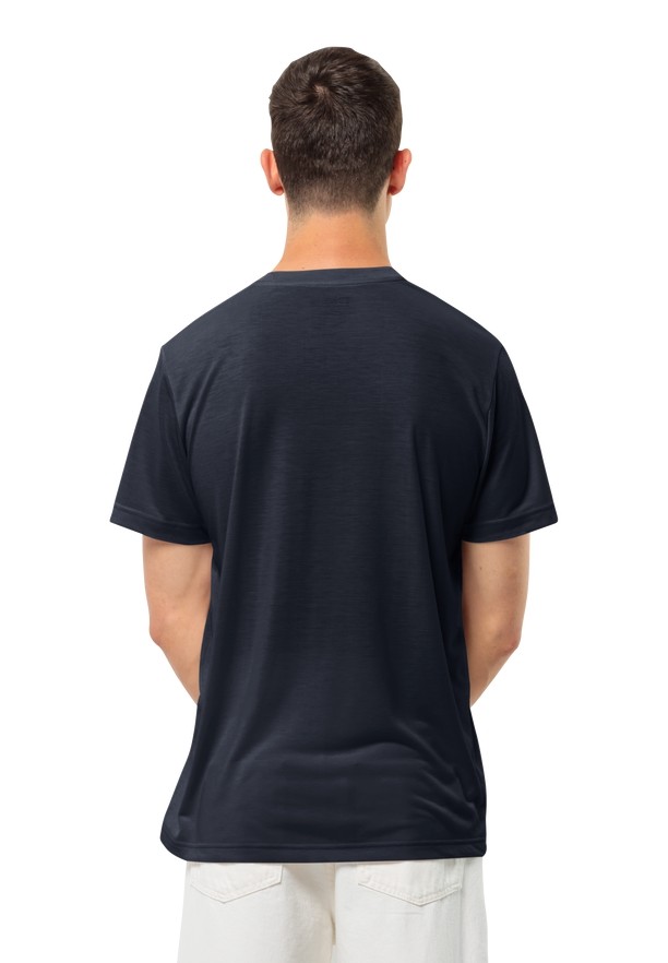 Navy Men Jack Wolfskin Pocket Karana T Shirts | 90070773