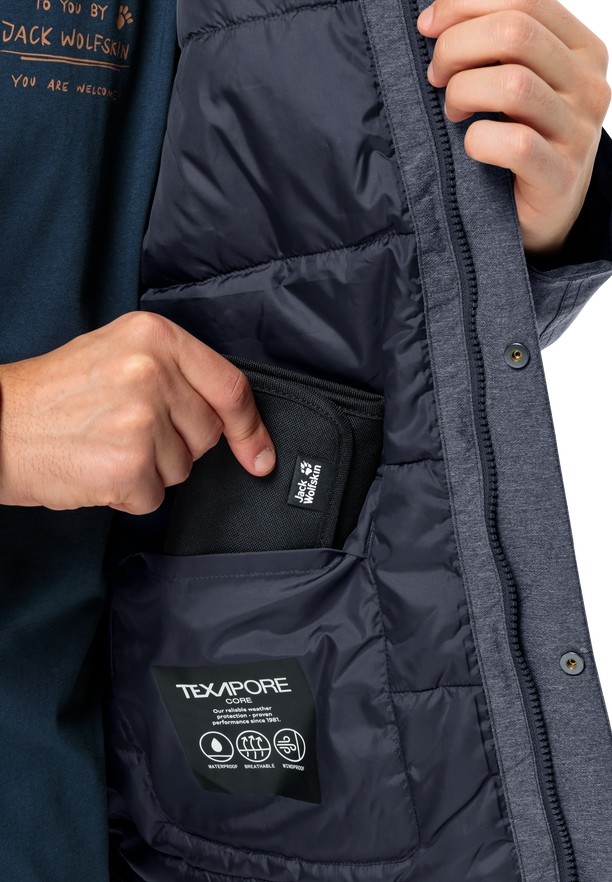 Navy Men Jack Wolfskin Snowy Park Winter Jackets | 53474817