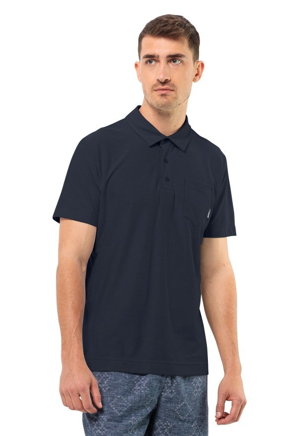 Navy Men Jack Wolfskin Terral Polo Shirts | 17959457