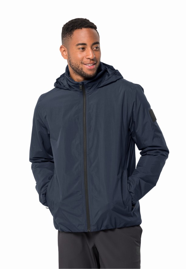 Navy Men Jack Wolfskin Textor Rain Jackets | 98339956