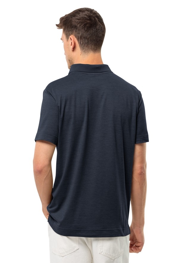 Navy Men Jack Wolfskin Travel Polo Shirts | 99023306