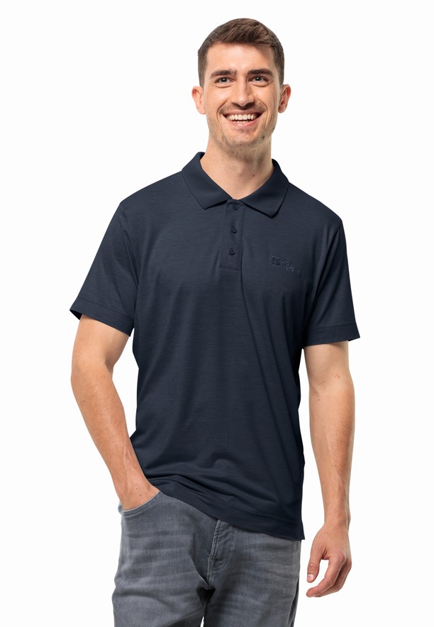 Navy Men Jack Wolfskin Travel Polo Shirts | 99023306