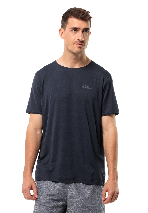 Navy Men Jack Wolfskin Travel T Shirts | 22771493
