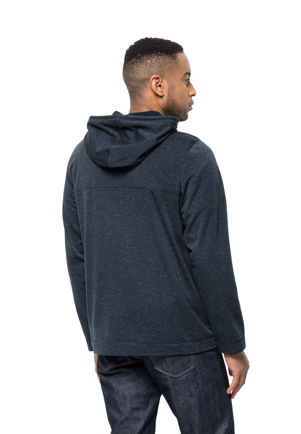 Navy Men Jack Wolfskin Waldsee Hooded Fleece Jackets | 73409391