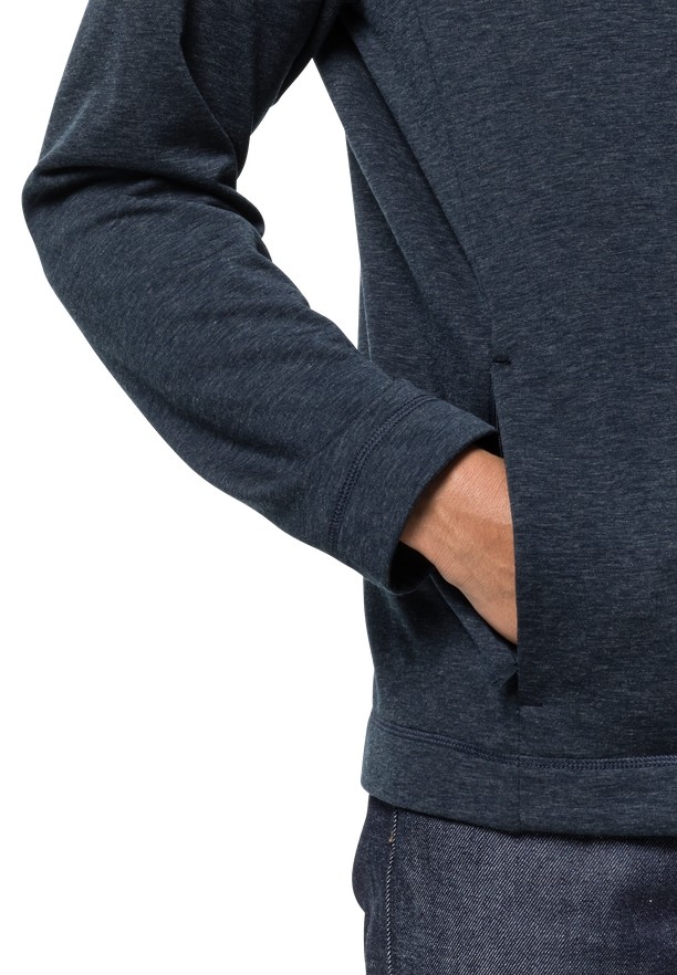 Navy Men Jack Wolfskin Waldsee Hooded Fleece Jackets | 73409391