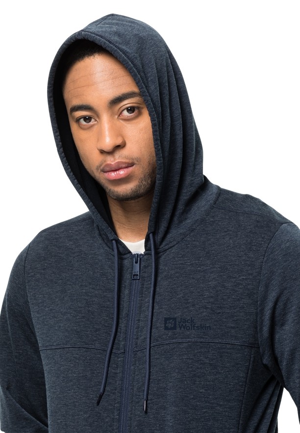 Navy Men Jack Wolfskin Waldsee Hooded Fleece Jackets | 73409391