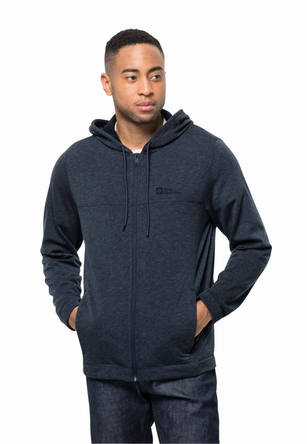 Navy Men Jack Wolfskin Waldsee Hooded Fleece Jackets | 73409391