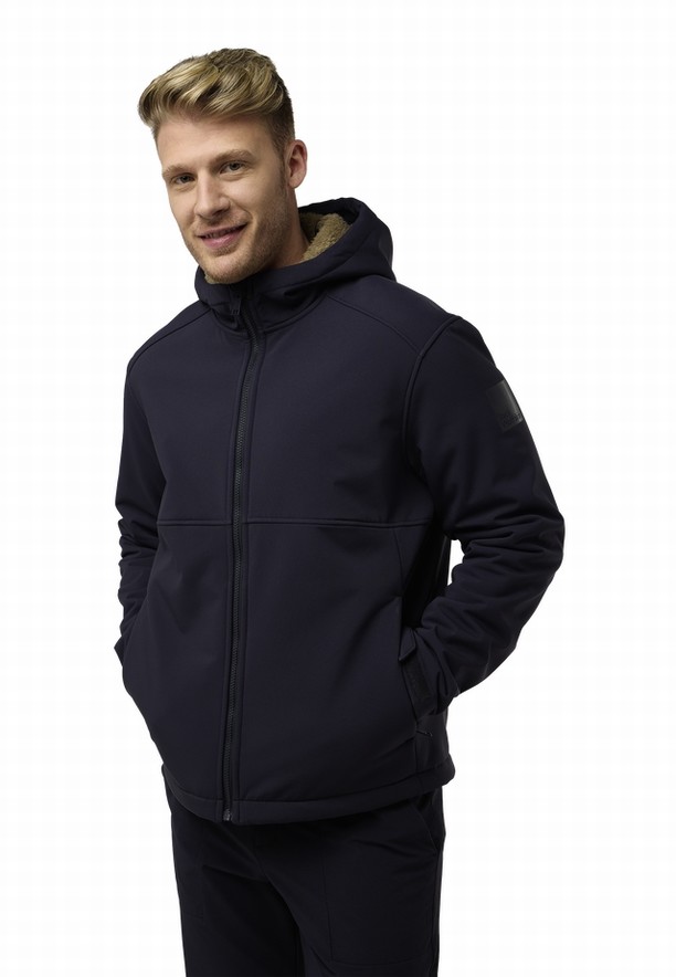 Navy Men Jack Wolfskin Windland Softshell Jackets | 64175053