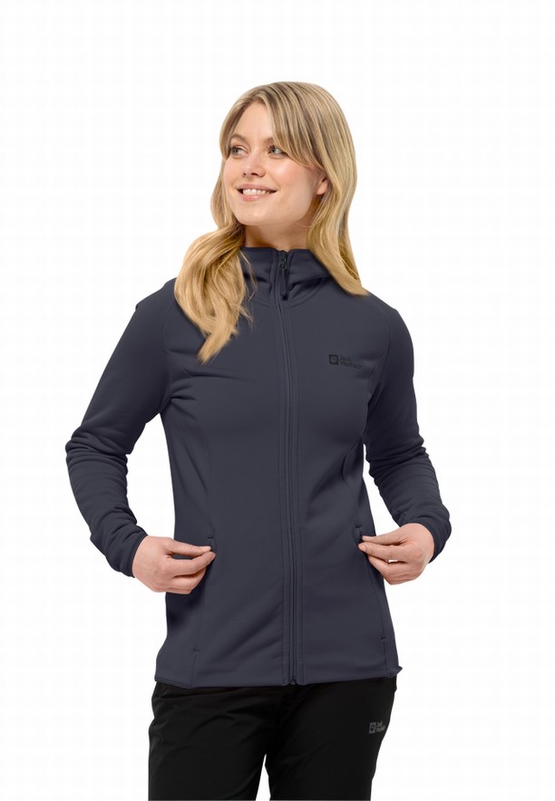 Navy Women Jack Wolfskin Baiselberg Hooded Fz Fleece Jackets | 71024750