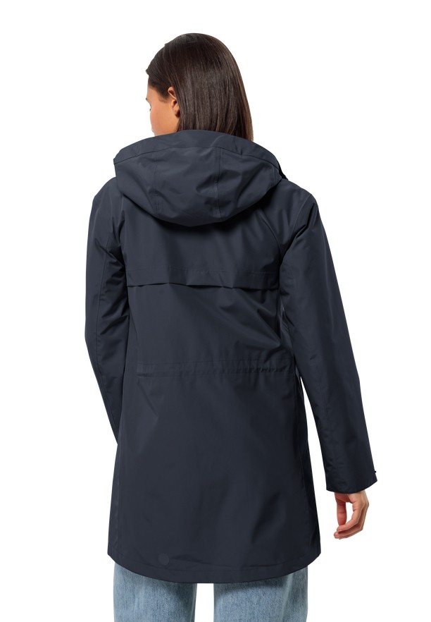 Navy Women Jack Wolfskin Cape West Rain Coats | 53756697